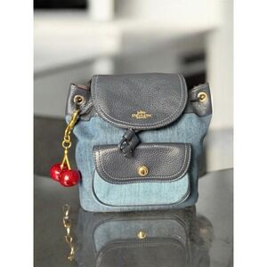 Denim Coach Pennie Backpack 22 Blue Flap Drawstring Mini Bag Purse Handbag